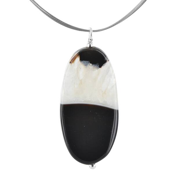 Black Onyx Oval Large Gemstone Sterling Silver Handmade Necklace