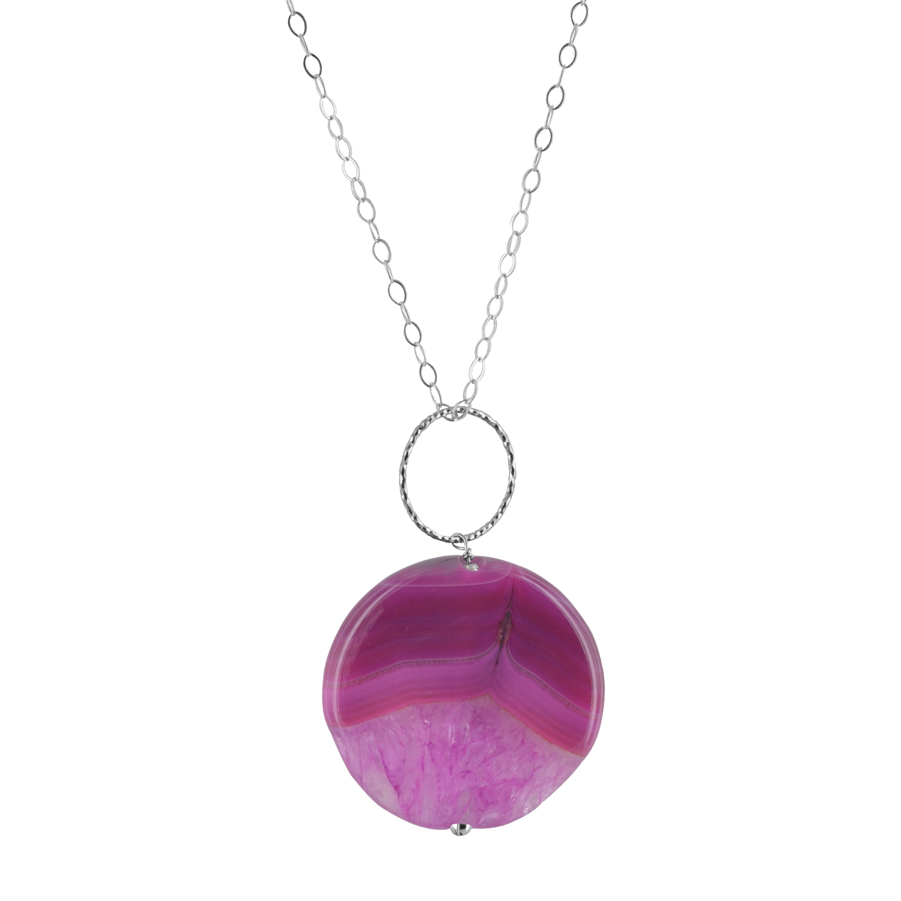 ASHANTI Pink Agate Natural Gemstone Sterling Silver Handcrafted Stainless Steel Wire Necklace 