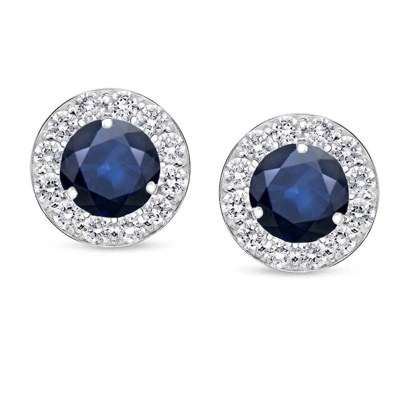 Auriya 3/5ct Blue Sapphire Halo Diamond Stud Earrings 2/5cttw 14k Gold