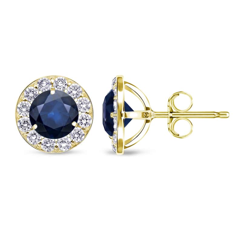 Auriya 1/2ct Blue Sapphire Halo Diamond Stud Earrings 1/3cttw 14k Gold