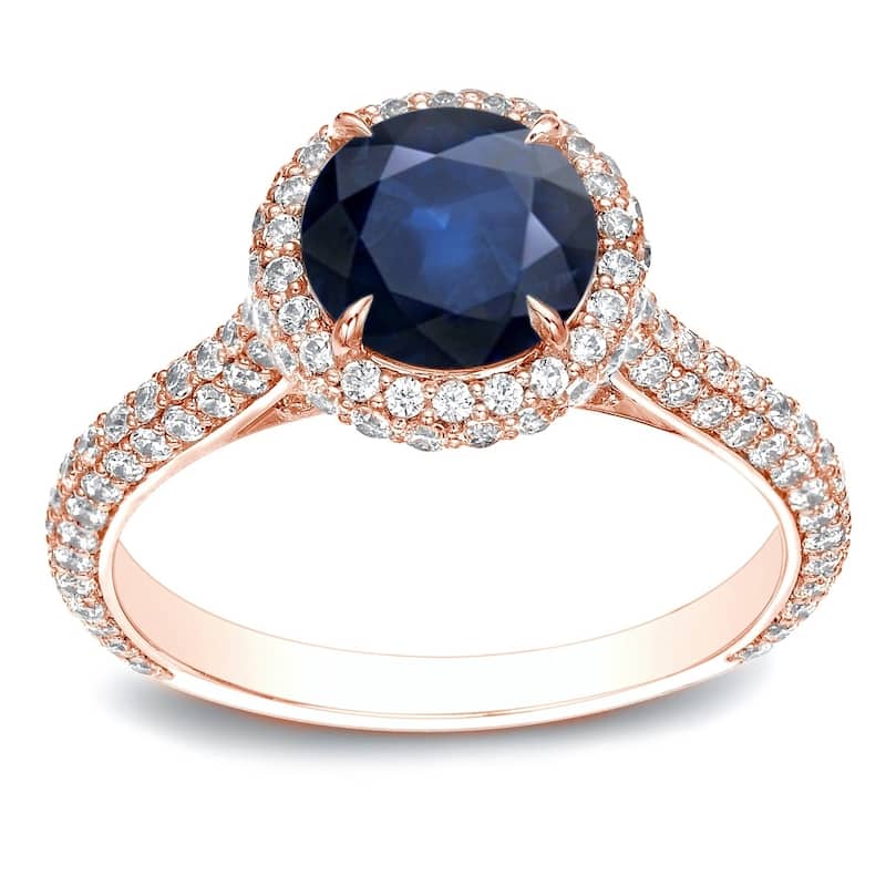 Auriya 14k Gold 3/4ct Blue Sapphire and Pave Halo Diamond Engagement Ring 1 1/4ctw - Rose - 4