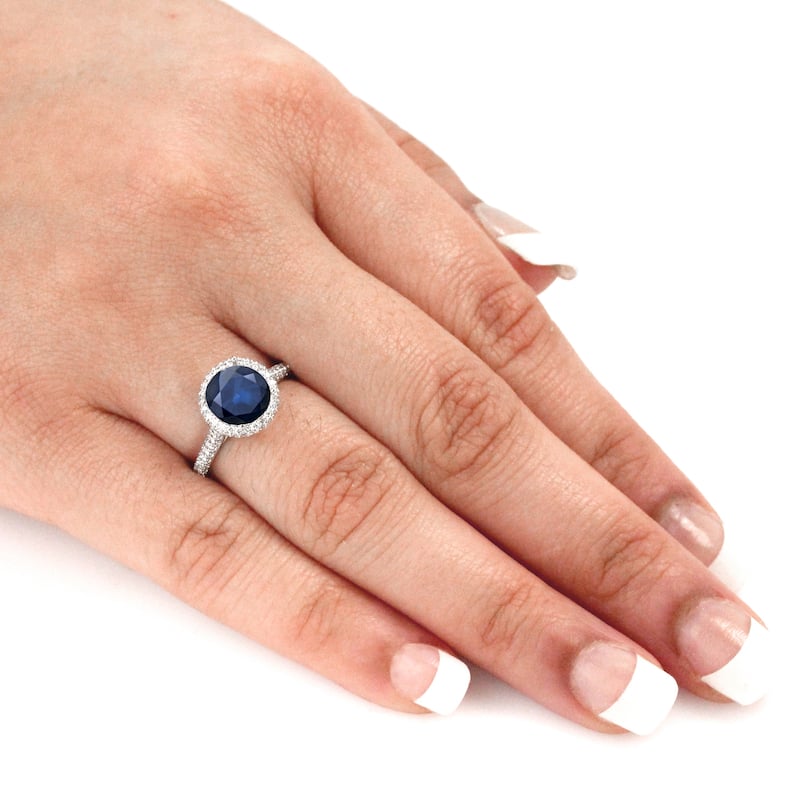 Auriya 14k Gold 3/4ct Blue Sapphire and Pave Halo Diamond Engagement Ring 1 1/4ctw