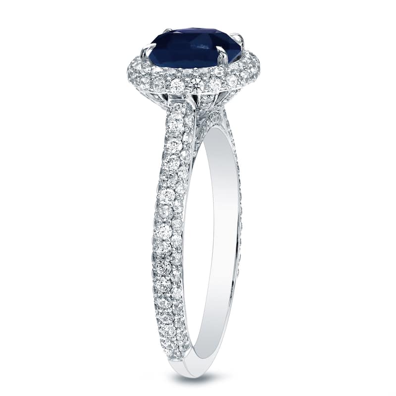 Auriya 14k Gold 3/4ct Blue Sapphire and Pave Halo Diamond Engagement Ring 1 1/4ctw