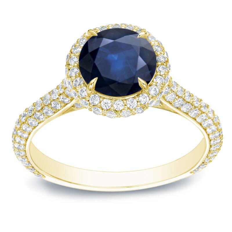 Auriya 14k Gold 3/4ct Blue Sapphire and Pave Halo Diamond Engagement Ring 1 1/4ctw