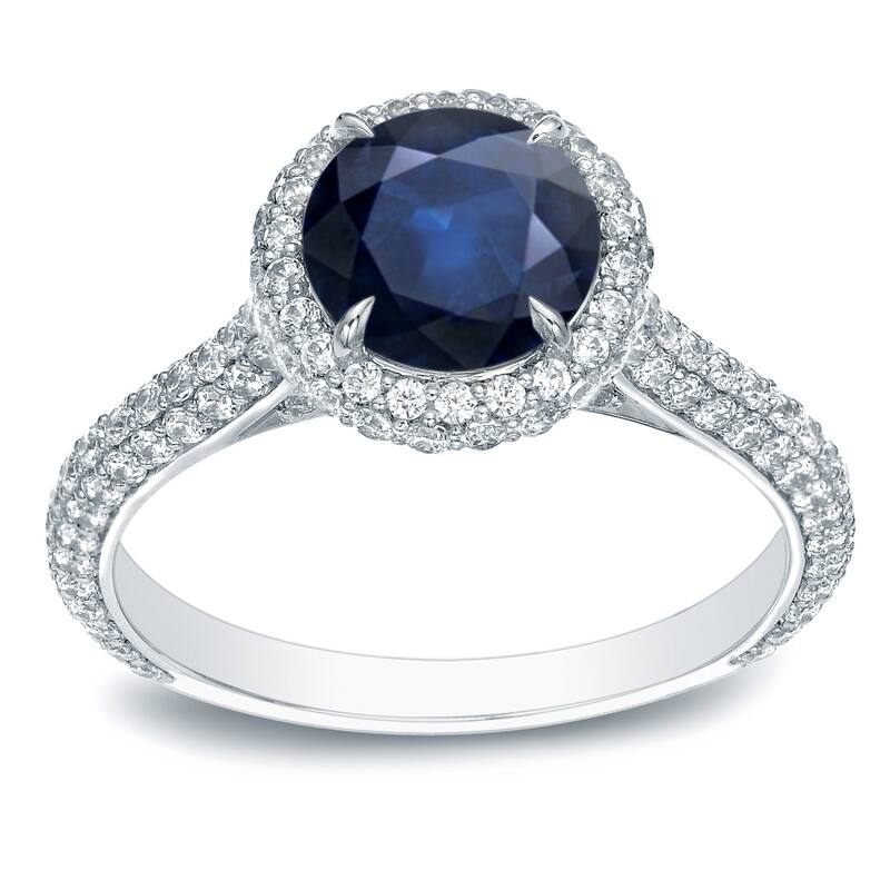 Auriya 14k Gold 3/4ct Blue Sapphire and Pave Halo Diamond Engagement Ring 1 1/4ctw - White - 4