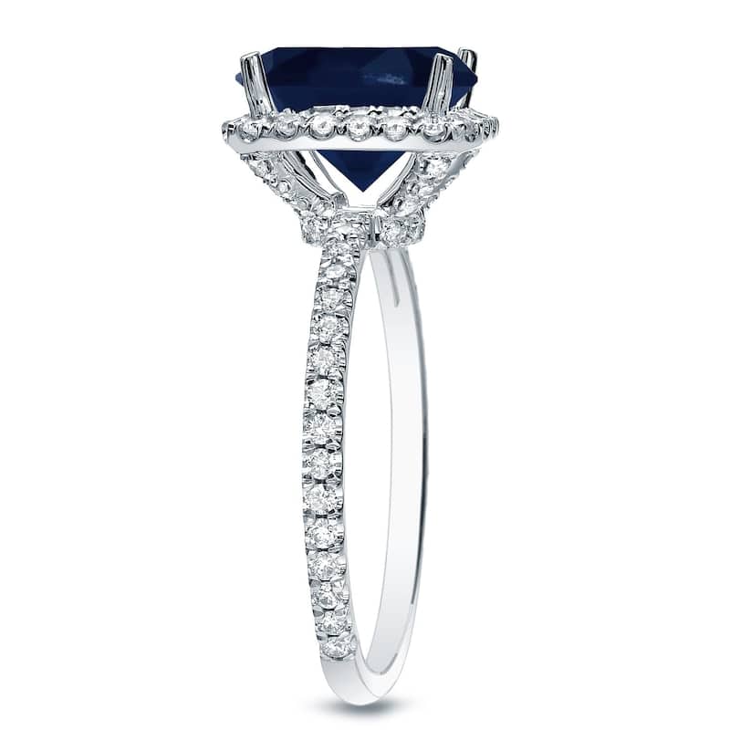 Auriya 14k Gold 1ct Cushion-cut Blue Sapphire Halo Diamond Engagement Ring 1/2ctw