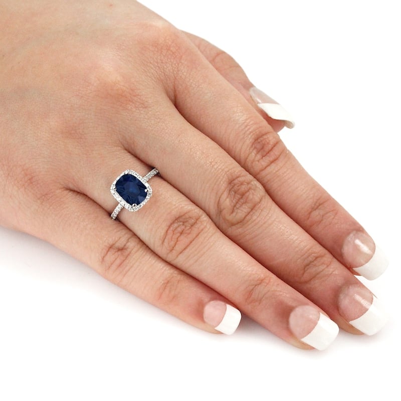 Auriya 14k Gold 1ct Cushion-cut Blue Sapphire Halo Diamond Engagement Ring 1/2ctw