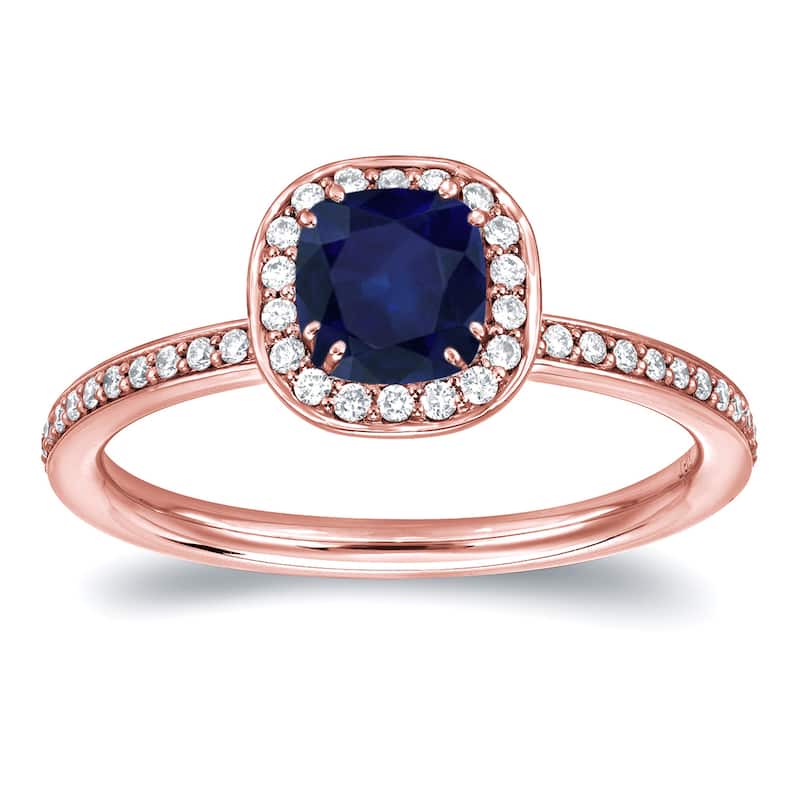 Auriya 14k Gold 3/4ct Cushion-cut Blue Sapphire Halo Diamond Engagement Ring 1/3ctw
