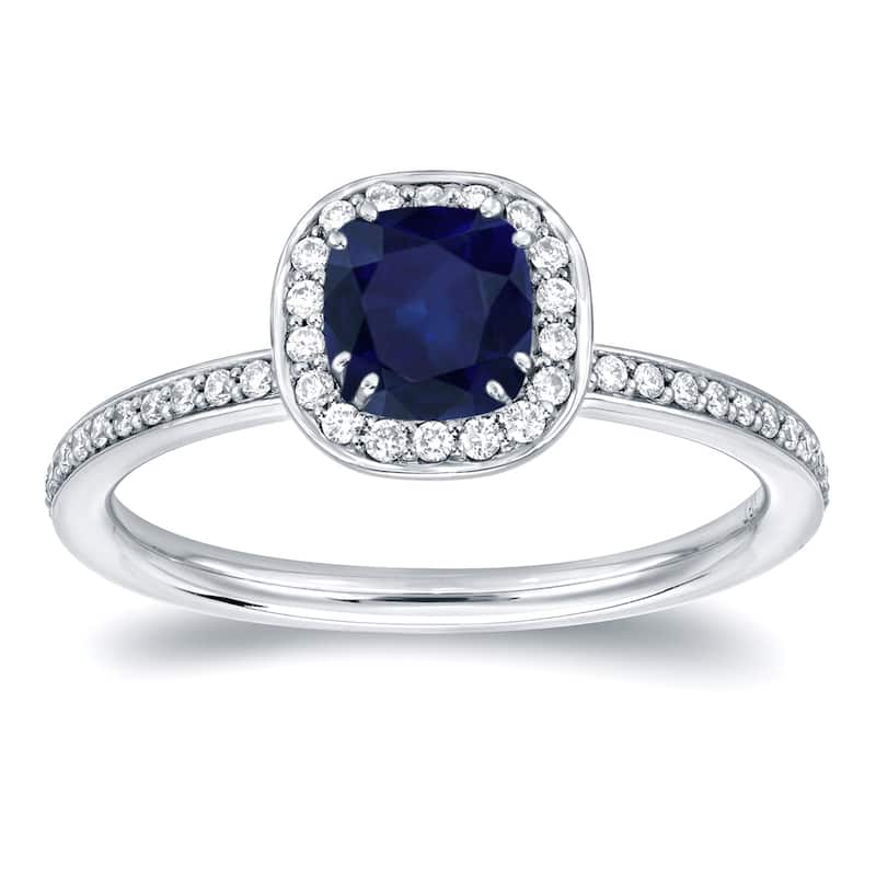 Auriya 14k Gold 3/4ct Cushion-cut Blue Sapphire Halo Diamond Engagement Ring 1/3ctw