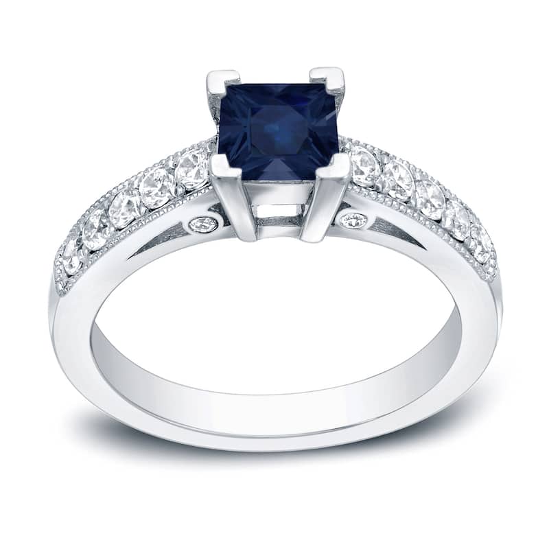 Auriya 1/2ct Princess-Cut Sapphire and 1/2ct TDW Diamond Engagement Ring 14k Gold (H-I, SI1-SI2) - 4 - White