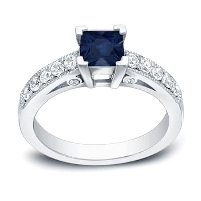 Auriya 1/2ct Princess-Cut Sapphire and 1/2ct TDW Diamond Engagement Ring 14k Gold (H-I, SI1-SI2)