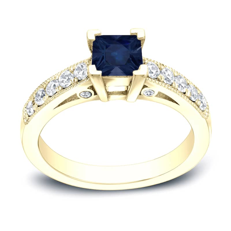 Auriya 1/2ct Princess-Cut Sapphire and 1/2ct TDW Diamond Engagement Ring 14k Gold (H-I, SI1-SI2) - 4 - Yellow