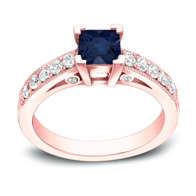 Auriya 1/2ct Princess-Cut Sapphire and 1/2ct TDW Diamond Engagement Ring 14k Gold (H-I, SI1-SI2) - 4 - Rose