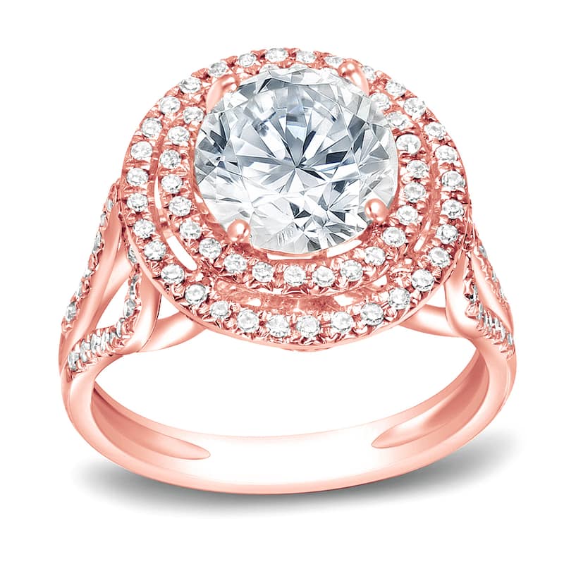 Auriya 14k Gold 1 3/4ctw Round Halo Diamond Engagement Ring - Rose - 5
