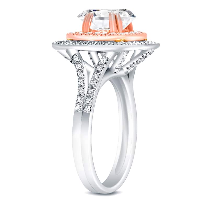 Auriya Certified 2ctw Princess Cut Halo Diamond Engagement Ring 14k Two-Tone Rose Gold (H-I, SI1-SI2)