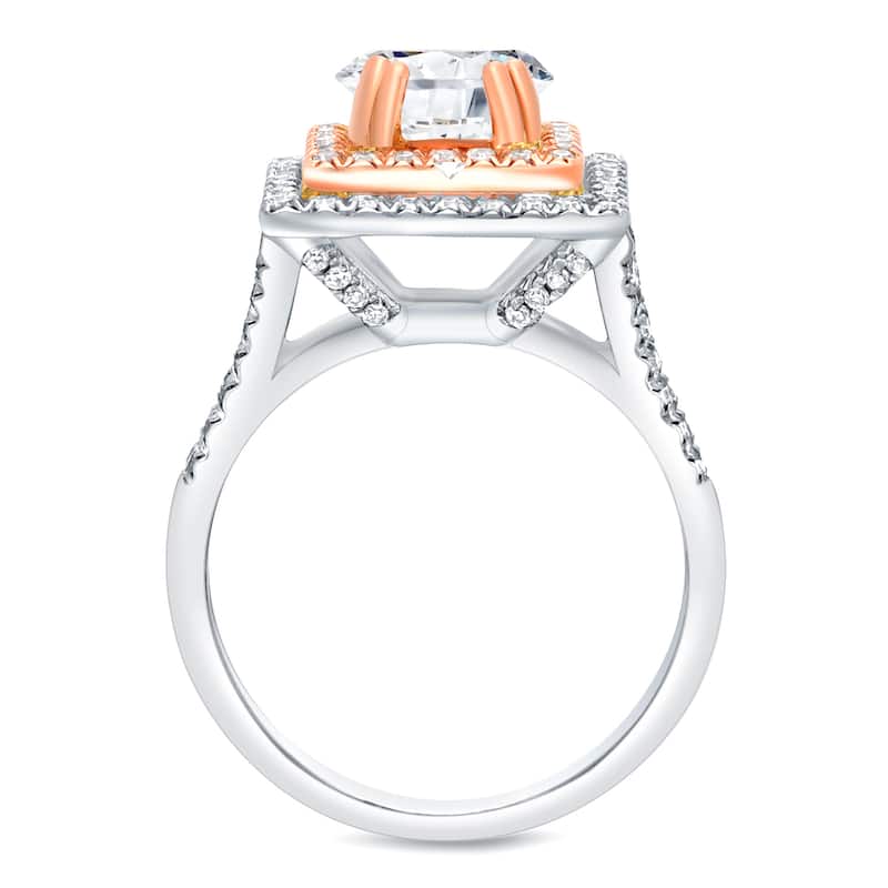 Auriya Certified 2ctw Princess Cut Halo Diamond Engagement Ring 14k Two-Tone Rose Gold (H-I, SI1-SI2)
