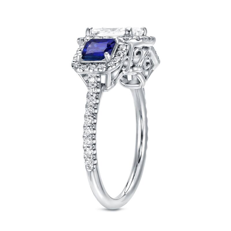 Auriya Unique 3/4ct Blue Sapphire and 1 1/2ctw Radiant Halo Diamond Engagement Ring 14k Gold (J-K, SI1-SI2)