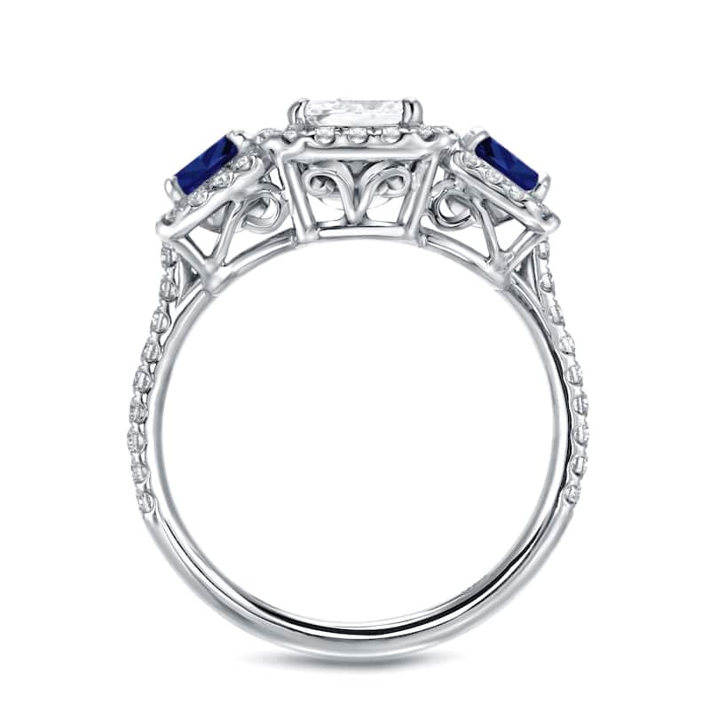 Auriya Unique 3/4ct Blue Sapphire and 1 1/2ctw Radiant Halo Diamond Engagement Ring 14k Gold (J-K, SI1-SI2)