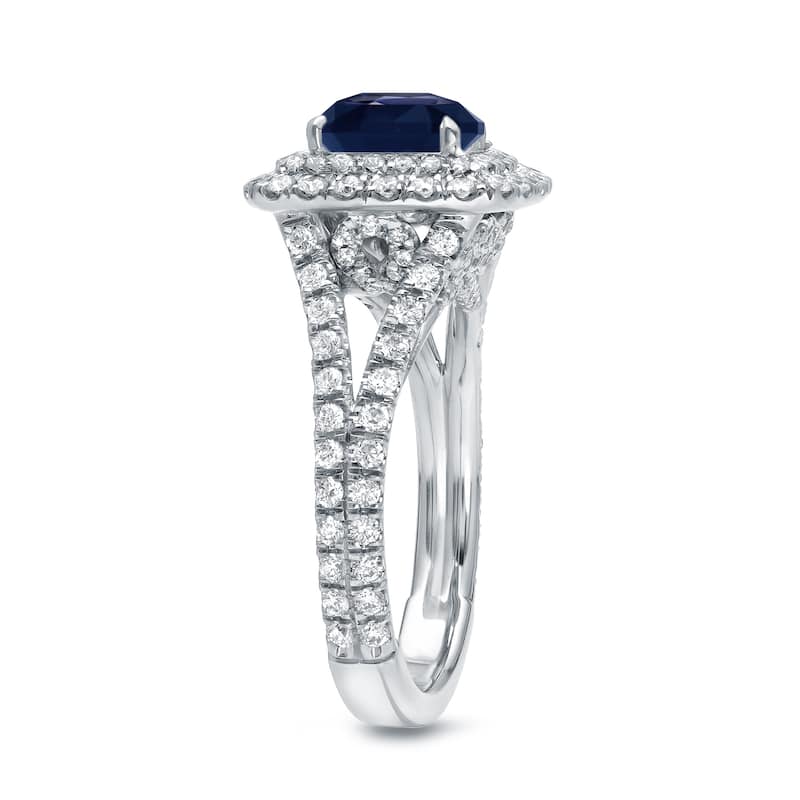 Auriya 18k Gold 1 1/2ct Cushion-cut Sapphire Halo Diamond Engagement Ring 1ctw (F-G, SI1-SI2)