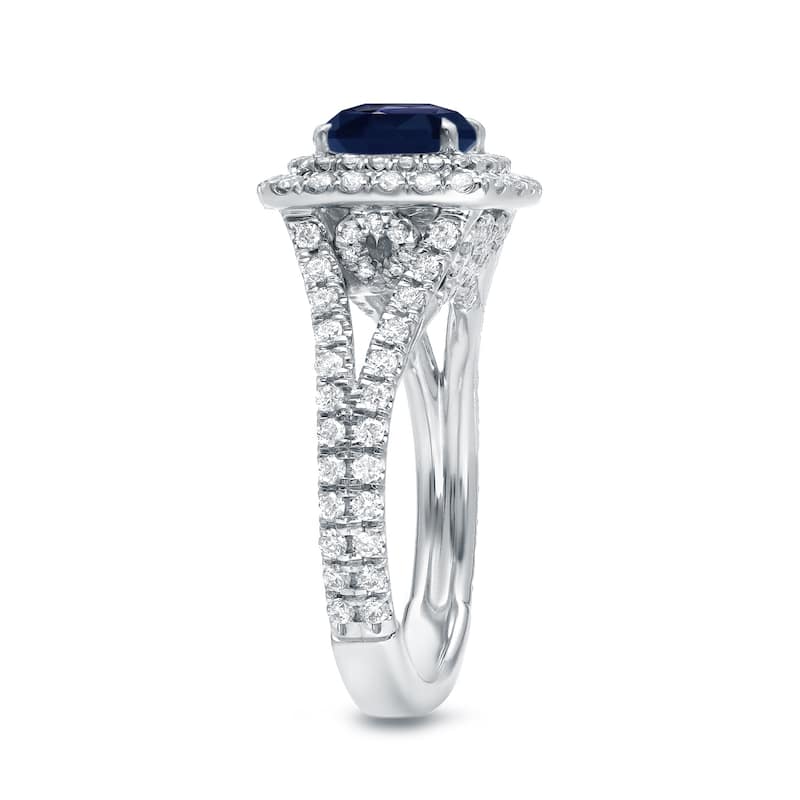 Auriya Cushion-Cut 1 1/4ct Sapphire and 1ct TDW Halo Diamond Engagement Ring 18k White Gold