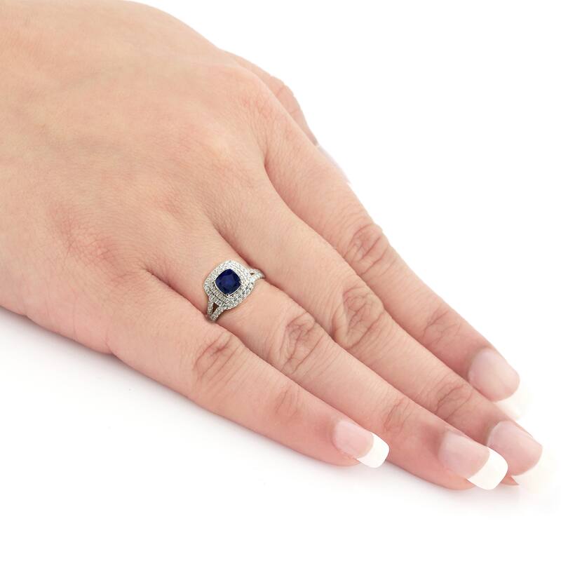 Auriya Cushion-Cut 1 1/4ct Sapphire and 1ct TDW Halo Diamond Engagement Ring 18k White Gold