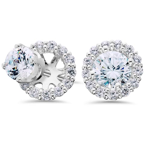 14k White Gold 1 1/ 2ct TDW Halo Diamond Studs and Earring Jackets