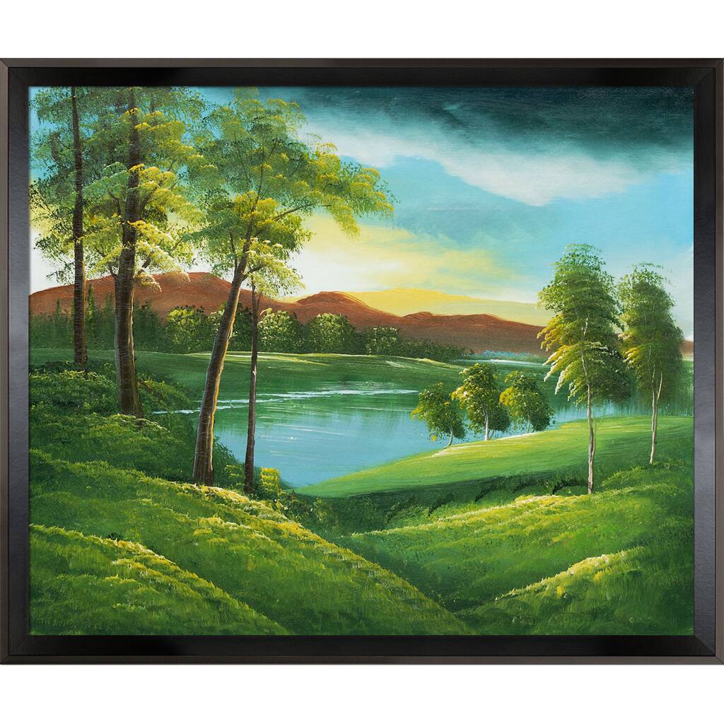 La Pastiche Landscape' Hand Painted Framed Canvas Art