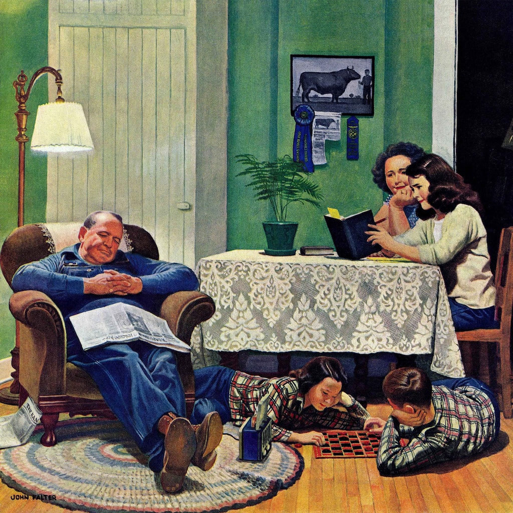 Marmont Hill - After Dinner at the Farm by John Falter Painting Print on Canvas - Multi-Color