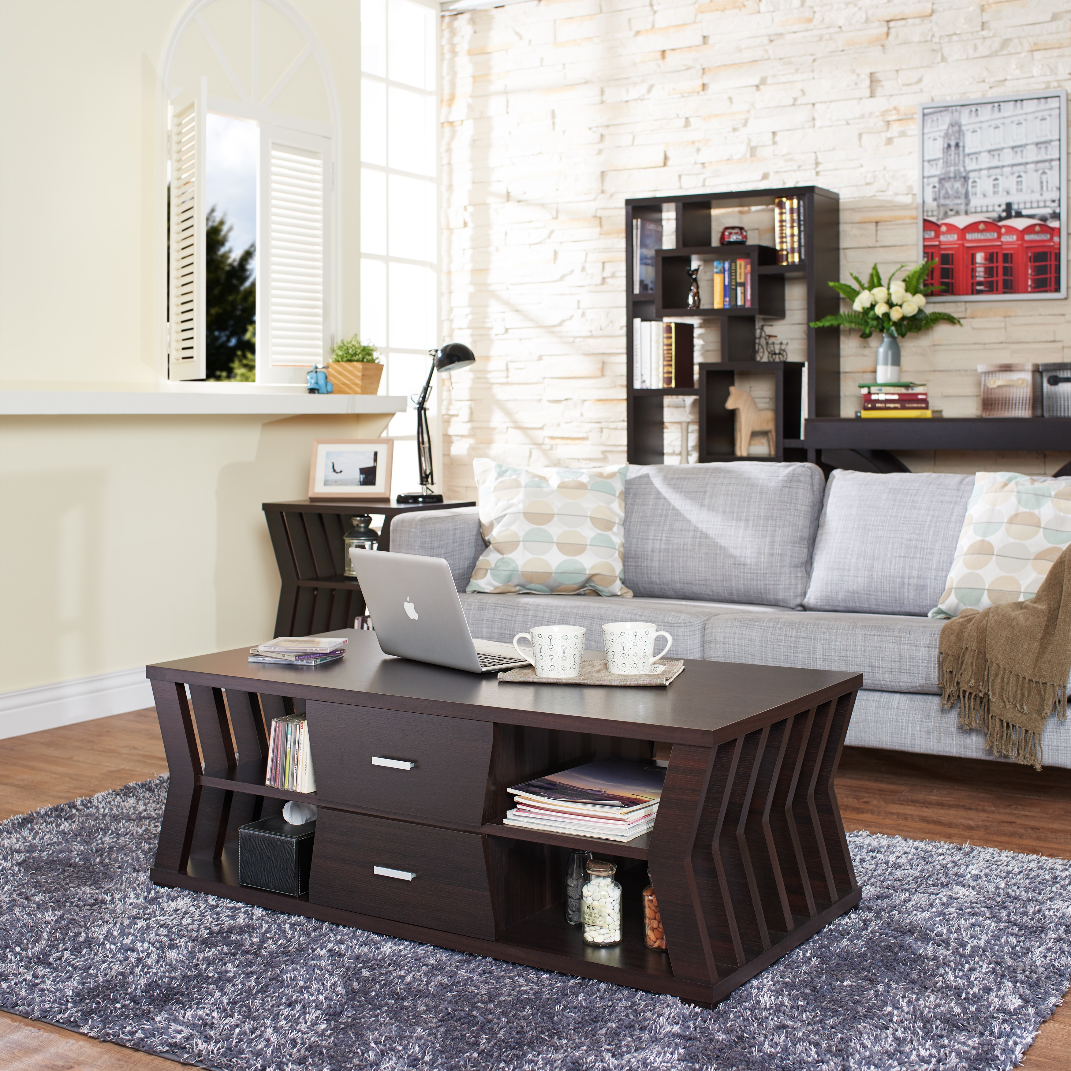 Shop Black Friday Deals On Furniture Of America Jai Modern Espresso 4 Shelf Slatted Coffee Table On Sale Overstock 10630198