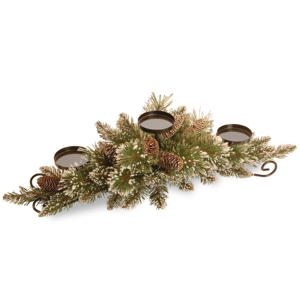 30" Glittery Bristle Pine Centerpiece and Candle Holder