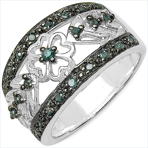 Malaika .925 Sterling Silver 0.28 Carat Genuine Blue Diamond Ring