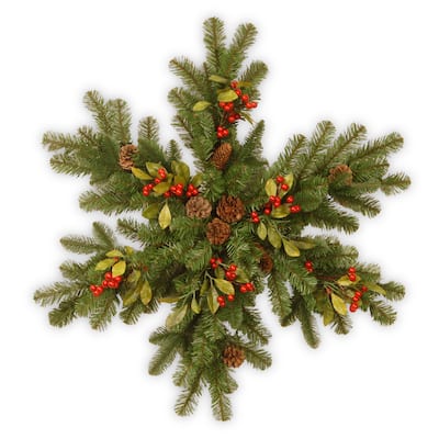 32" Decorative Collection Berry Leaf Snowflake with Battery Operated Warm White LED Lights