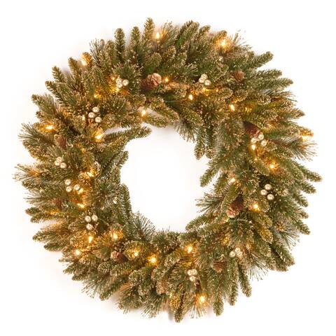 30" Glittery Gold Pine Wreath with Clear Lights