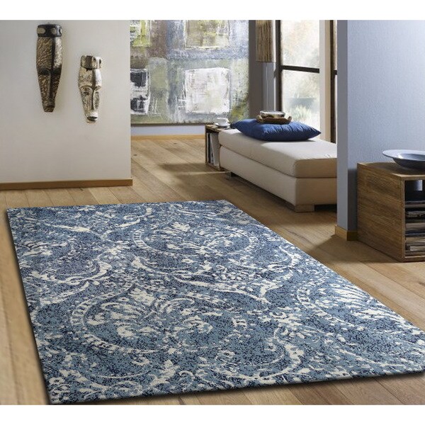 Microfiber Woven Royal Blue and White Area Rug 5' x 7' Free
