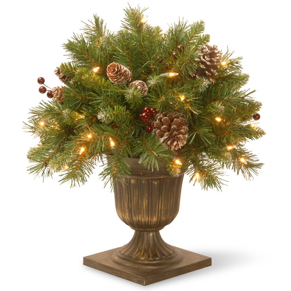 National Tree Company 18 in. Frosted Berry Porch Bush with Clear Lights - Green - 18 in