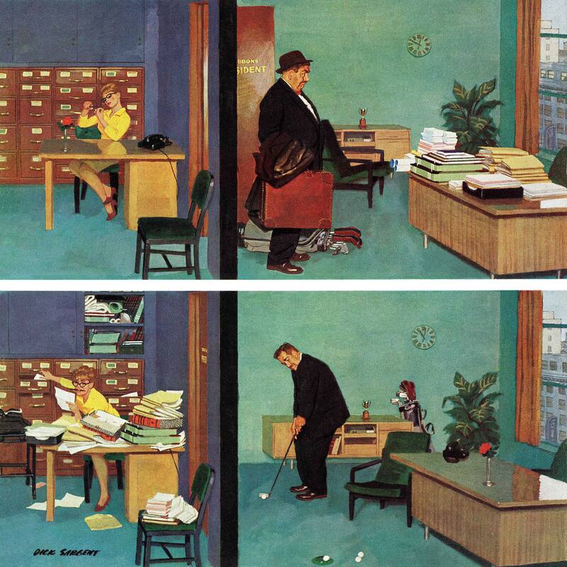 Marmont Hill - Putting Time in the Office by Richard Sargent Painting Print on Canvas - Multi-Color