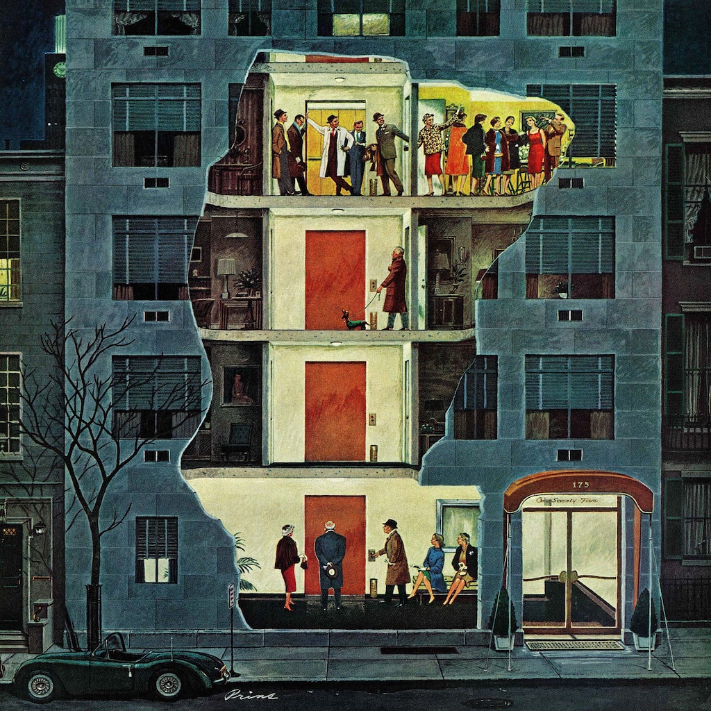 Marmont Hill - Party Holding Up the Elevator by Ben Kimberly Prins Painting Print on Canvas