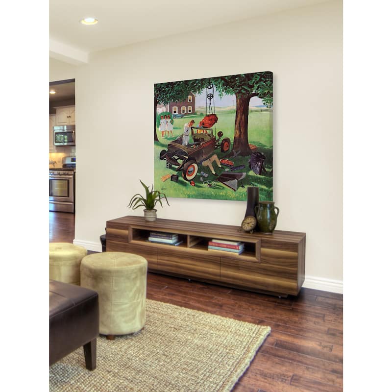 Marmont Hill - Working on the Jalopy by George Hughes Painting Print on Canvas - Multi-Color
