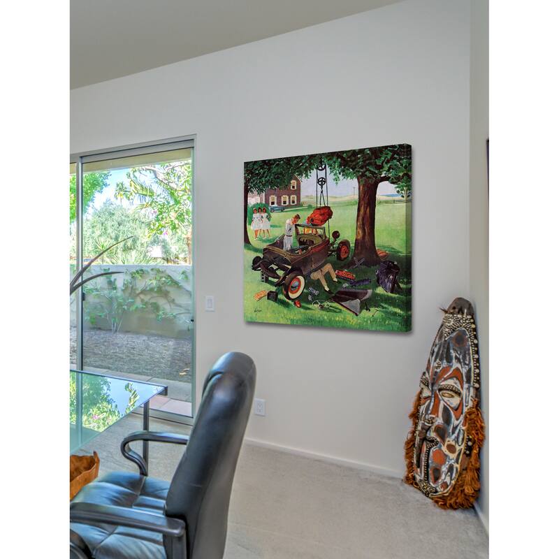 Marmont Hill - Working on the Jalopy by George Hughes Painting Print on Canvas - Multi-Color