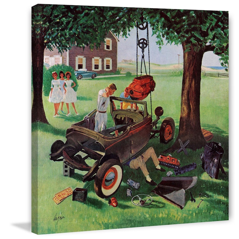 Marmont Hill - Working on the Jalopy by George Hughes Painting Print on Canvas - Multi-Color
