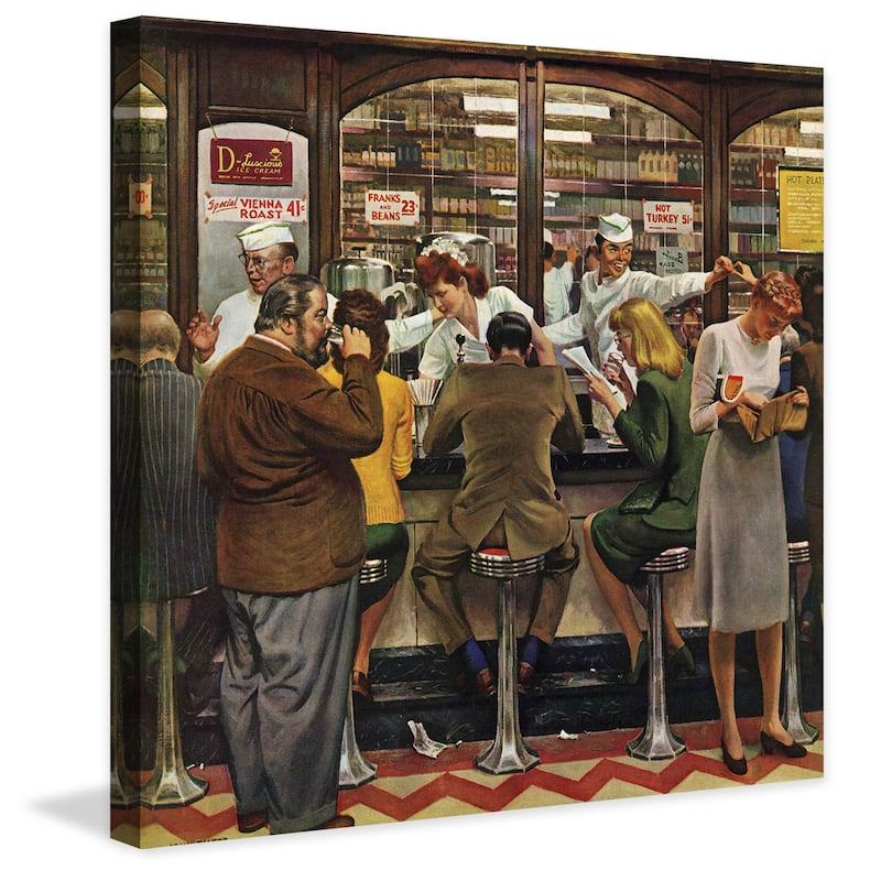 Marmont Hill - Lunch Counter by John Falter Painting Print on Canvas - Multi-Color