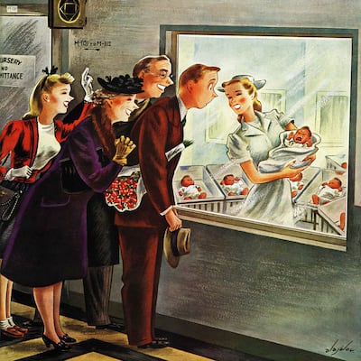 Marmont Hill - Maternity Ward by Constantin Alajalov Painting Print on Canvas - Multi-Color