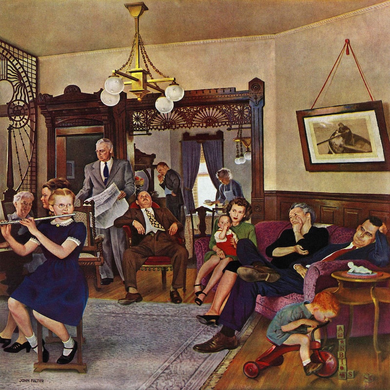 Marmont Hill - Thanksgiving Flute Performance by John Falter Painting Print on Canvas - Multi-Color
