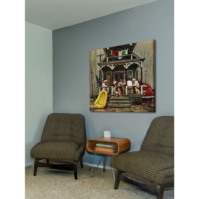Marmont Hill - Rainy Day at Beach Rental by Stevan Dohanos Painting Print on Canvas