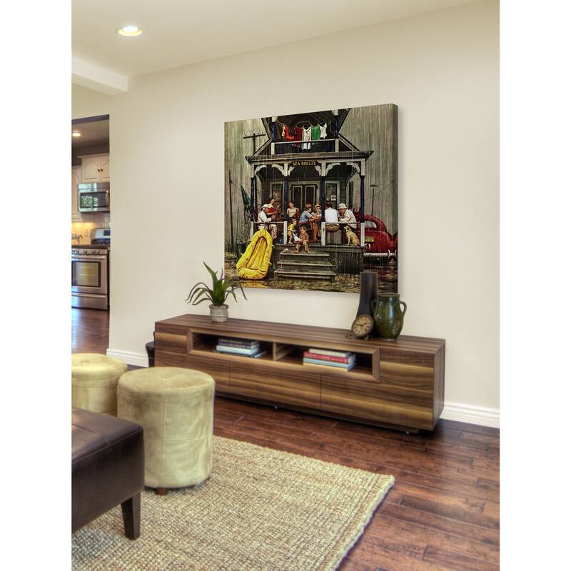 Marmont Hill - Rainy Day at Beach Rental by Stevan Dohanos Painting Print on Canvas