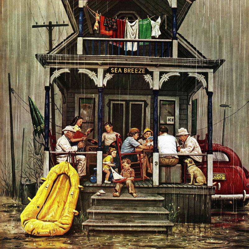 Marmont Hill - Rainy Day at Beach Rental by Stevan Dohanos Painting Print on Canvas
