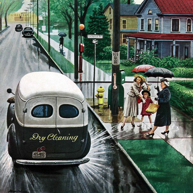Marmont Hill - Muddied by Dry Cleaning Truck by Stevan Dohanos Painting Print on Canvas - Multi-Color