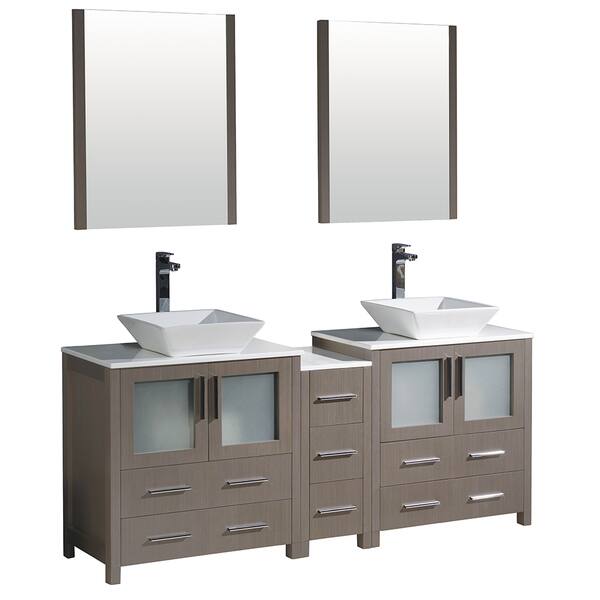 Fresca Torino 72 Gray Modern Double Sink Bathroom Vanity w/ Side Cabinet & Vessel Sinks