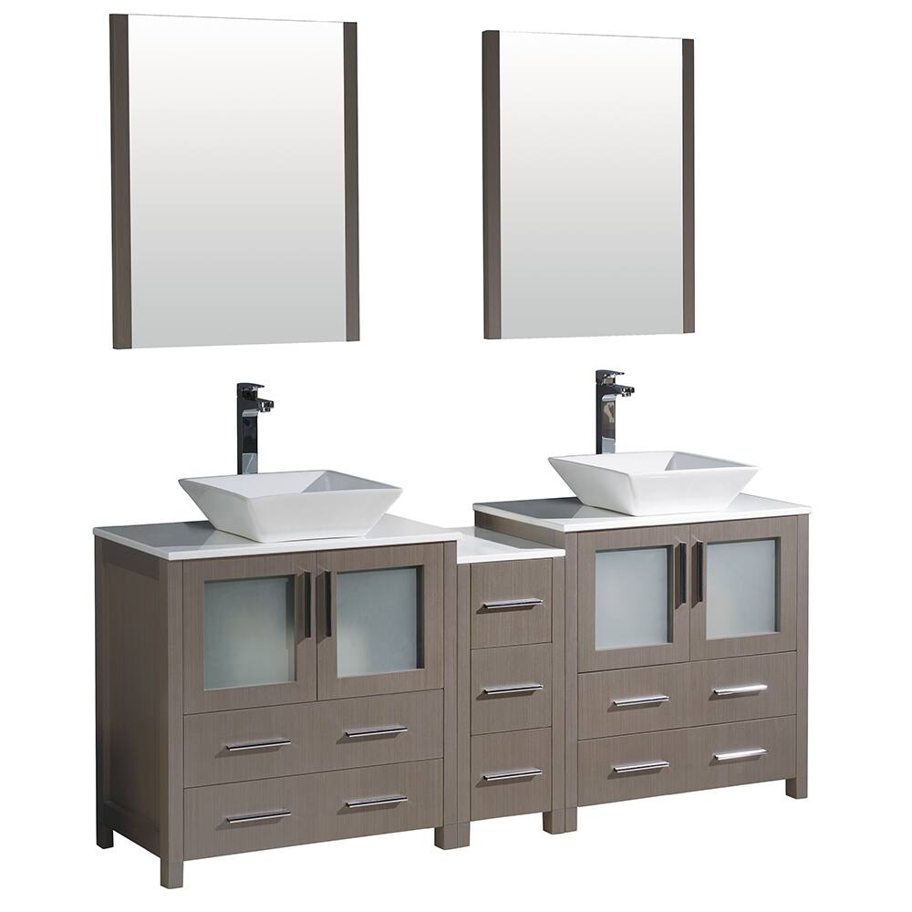 Fresca Torino 72-inch Grey Oak Modern Double Sink Bathroom Vanity with Side Cabinet and Vessel Sinks