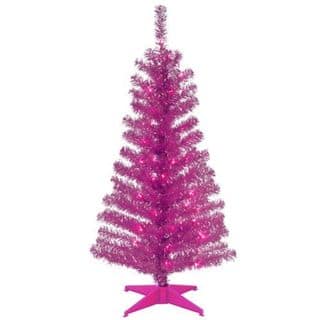 National Tree Company 4 ft. Tinsel Tree - Pink, with Clear Lights - 4 Foot